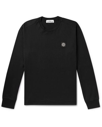 Stone Island Logo-appliquéd Garment-dyed Cotton-jersey T-shirt - Black