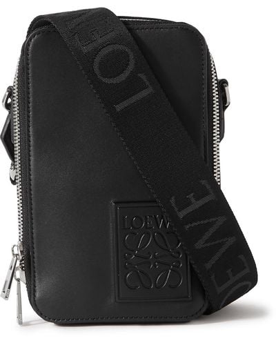 Loewe Logo-debossed Leather Messenger Bag - Black