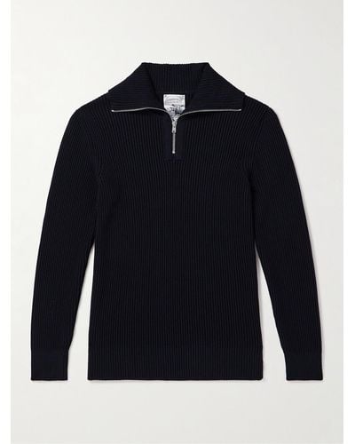 S.N.S. Herning Pullover in lana vergine a coste con mezza zip Fender - Blu
