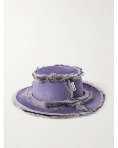 Acne Studios Striped Shearling Bucket Hat - Purple