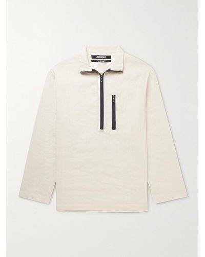 Jacquemus Vanilla Two-tone Hemp And Cotton-blend Half-zip Jacket - Multicolour