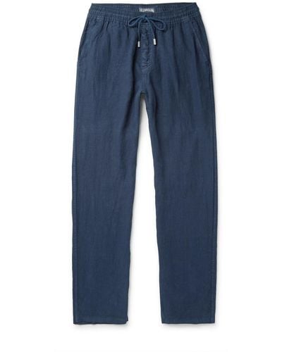 Vilebrequin Pacha Wide-leg Linen Drawstring Pants - Blue