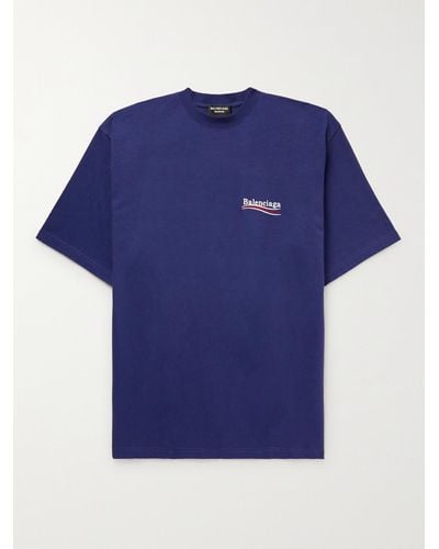 Balenciaga Oversized-T-Shirt aus Baumwoll-Jersey mit Logostickerei - Blau