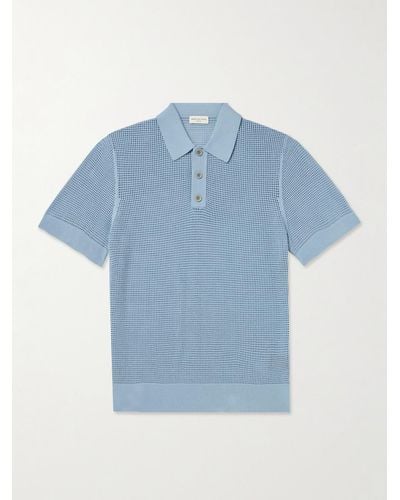 Dries Van Noten Pointelle-knit Polo Shirt - Blue