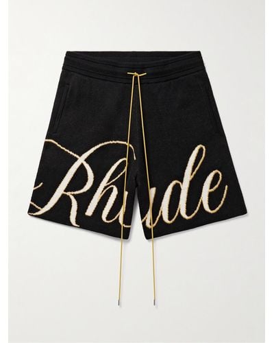 Rhude Shorts a gamba dritta in misto cotone e cashmere con logo jacquard e coulisse - Nero