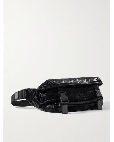 Saint Laurent Logo-embroidered Glossed-shell And Canvas Belt Bag - Black