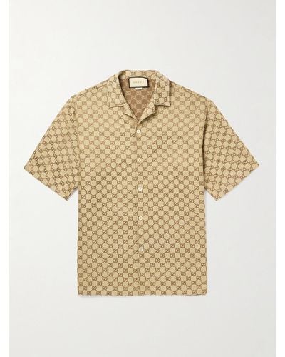 Gucci Archivio Patch-pocket Relaxed-fit Linen-blend Shirt - Brown