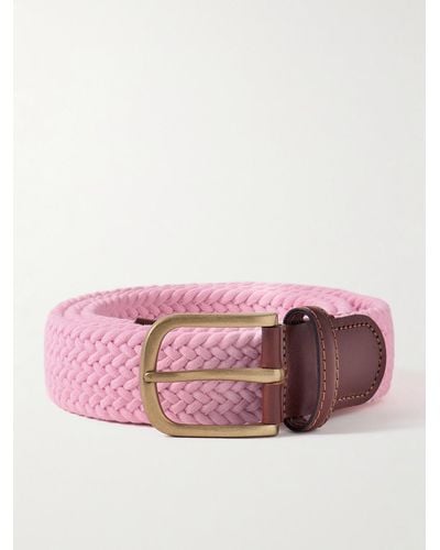 Anderson & Sheppard 3.5cm Leather-trimmed Woven Elastic Belt - Pink