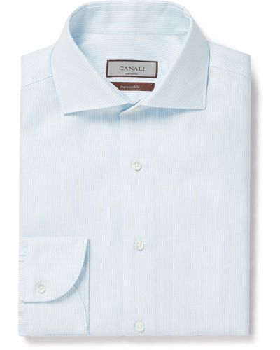 Canali Cotton And Linen-blend Jacquard Shirt - Blue