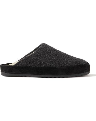 Mulo Suede-trimmed Shearling-lined Recycled-wool Slippers - Black