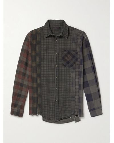 Needles 7 Cuts Distressed Checked Cotton-flannel Shirt - Grey