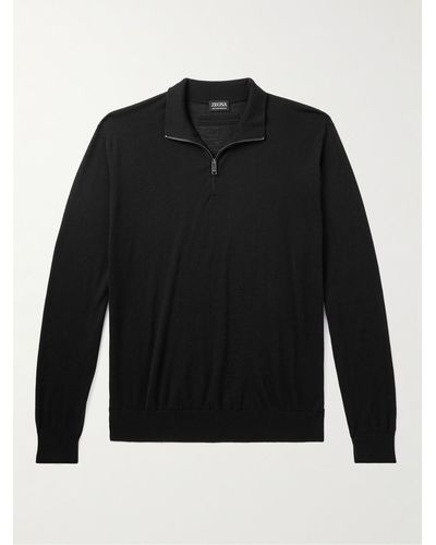Zegna Slim-fit High Performancetm Wool Half-zip Sweater - Black