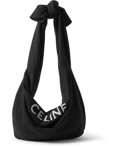 CELINE HOMME Molleton Medium Knotted Logo-print Jersey Messenger Bag - Black