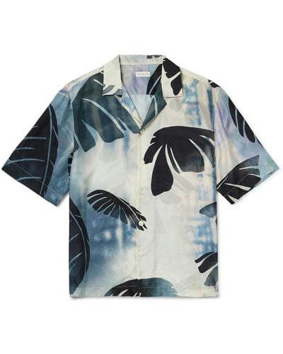 Dries Van Noten Camp-collar Printed Silk-satin Shirt - Blue