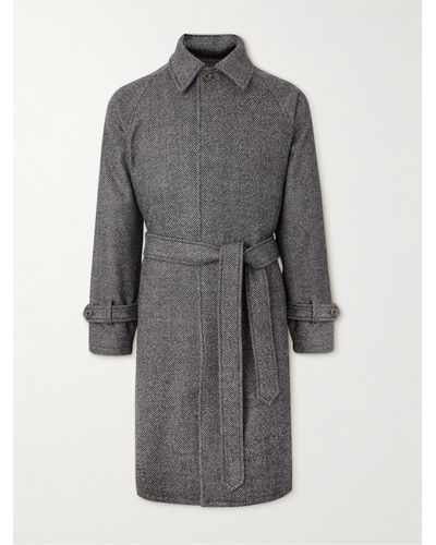 STÒFFA Belted Herringbone Wool Coat - Grey