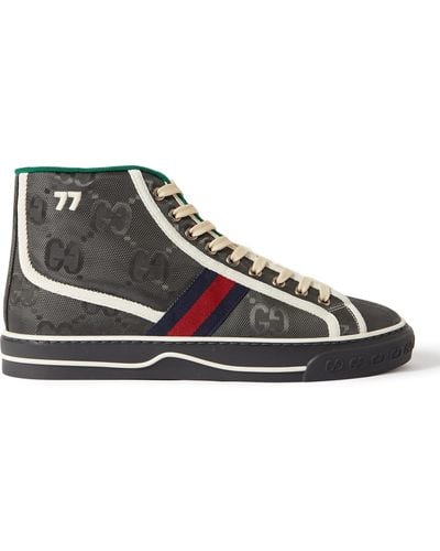 Gucci Off The Grid Webbing-trimmed Monogrammed Econyl Canvas High-top Sneakers - Gray