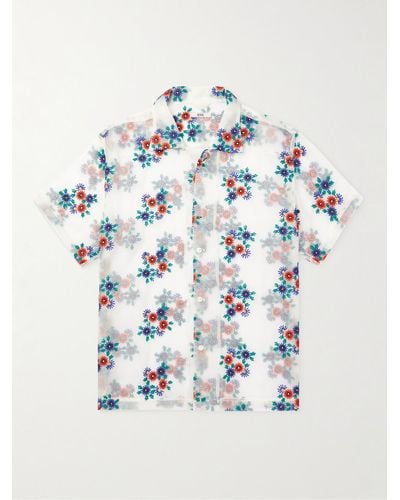 Bode Embroidered Silk-gauze Shirt - Blue