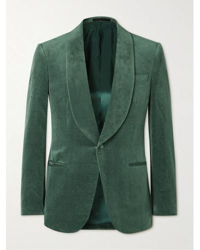Kingsman Shawl-collar Cotton And Linen-blend Velvet Tuxedo Jacket - Green