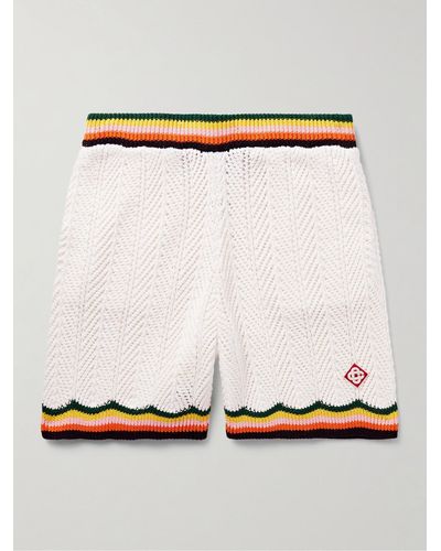 Casablancabrand Shorts a gamba dritta in cotone crochet con righe e logo applicato - Bianco