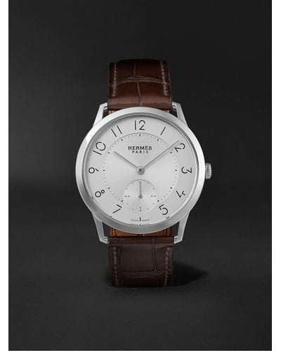 Hermès Slim Acier Automatic 39,5 mm Uhr aus Edelstahl mit Alligatorlederarmband - Schwarz