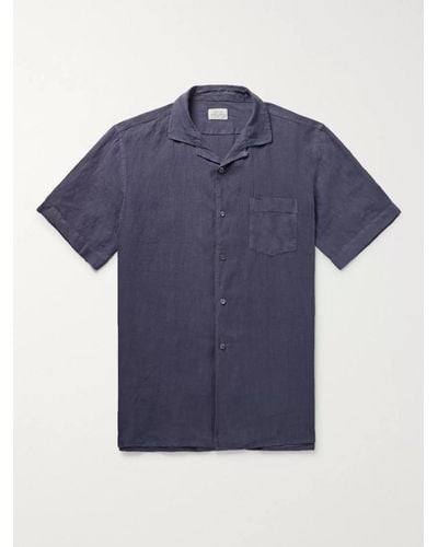 Hartford Camp-collar Linen Shirt - Blue