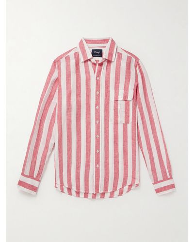 Drake's Striped Linen Shirt - Pink