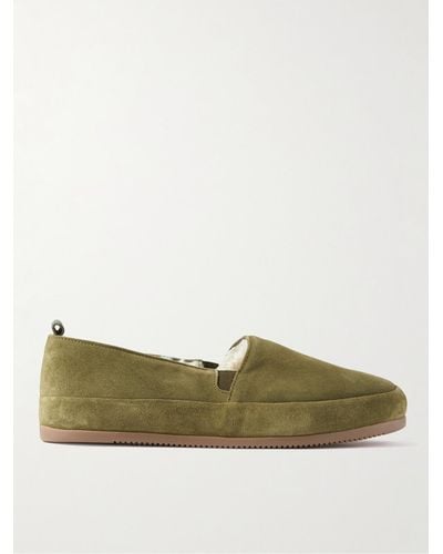 Mulo Shearling-lined Suede Slippers - Green