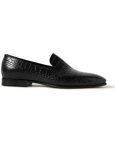Manolo Blahnik Djan Croc-effect Leather Loafers - Black