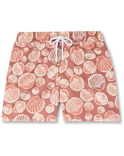 Frescobol Carioca Straight-leg Mid-length Printed Recycled Swim Shorts - Pink