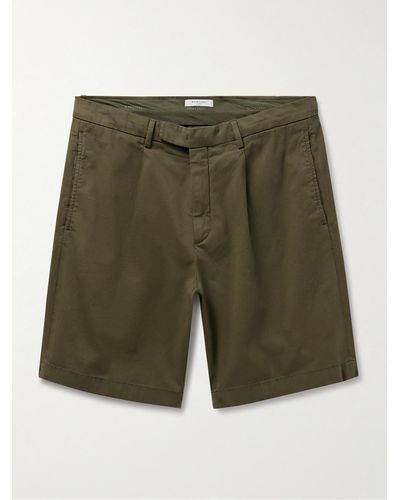 Boglioli Straight-leg Pleated Cotton-blend Twill Bermuda Shorts - Green