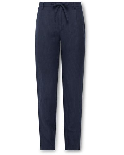 Hartford Tanker Slim-fit Straight-leg Pinstriped Cotton-twill Drawstring Pants - Blue