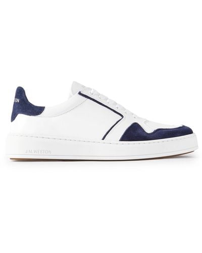 J.M. Weston On Time Oxford Suede-trimmed Leather Sneakers - Blue