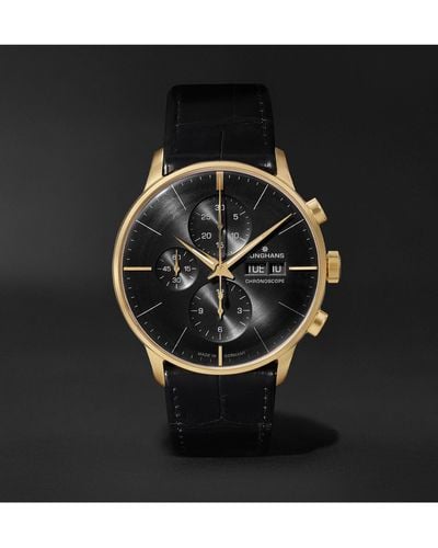 Junghans Meister Limited Edition Automatic Chronoscope 40mm 18-karat Gold And Alligator Watch - Black