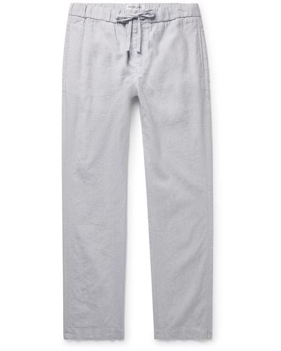 Frescobol Carioca Oscar Straight-leg Linen And Cotton-blend Drawstring Pants - Gray