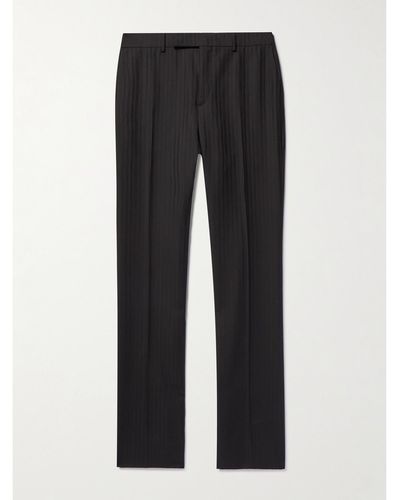 CELINE HOMME Cropped Slim-Fit Striped Virgin Wool and Mohair-Blend Trousers - Nero