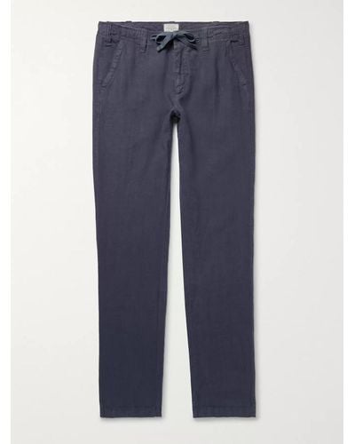 Hartford Troy Slim-fit Linen-chambray Drawstring Pants - Blue