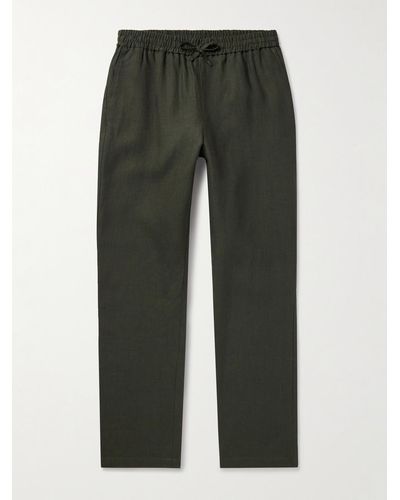 De Bonne Facture Straight-leg Belgian Linen Drawstring Trousers - Green