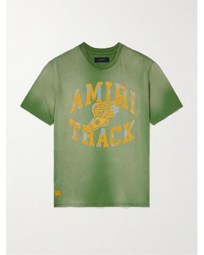 Amiri Track Logo-flocked Cotton-jersey T-shirt - Green