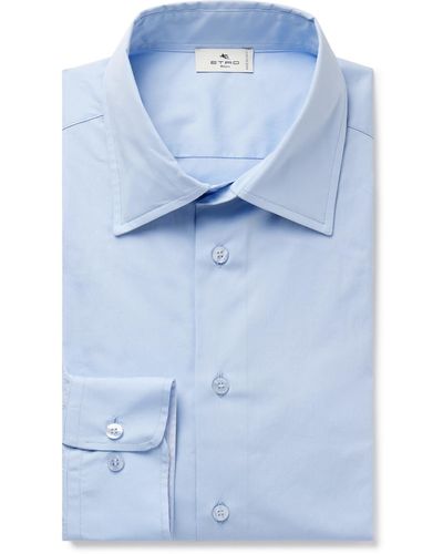 Etro Slim-fit Cotton-blend Poplin Shirt - Blue