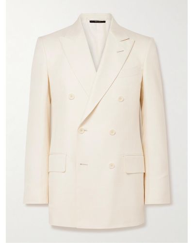 Tom Ford Atticus Double-breasted Silk-canvas Suit Jacket - Natural