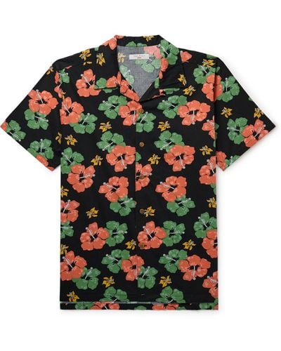 Nudie Jeans Arvid Convertible-collar Floral-print Cotton-poplin Shirt - Green