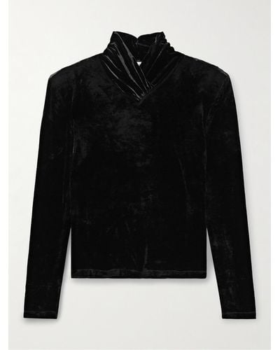 Saint Laurent Shawl-collar Velvet Top - Black