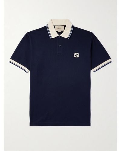 Gucci Cotton Polo Shirt With Interlocking G - Blue