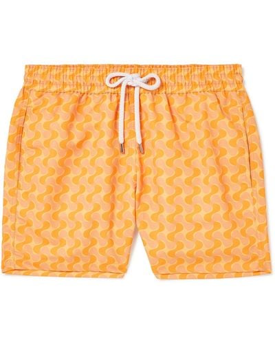 Frescobol Carioca Straight-leg Short-length Printed Recycled Swim Shorts - Orange