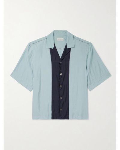 Dries Van Noten Camicia in raso color-block ricamato con colletto aperto - Blu