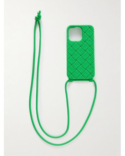 Bottega Veneta Intrecciato Rubber Iphone 13 Pro Case With Lanyard - Green