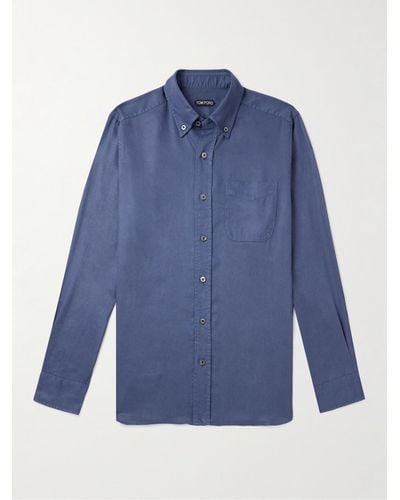 Tom Ford Hemd aus Lyocell-Popeline mit Button-Down-Kragen - Blau