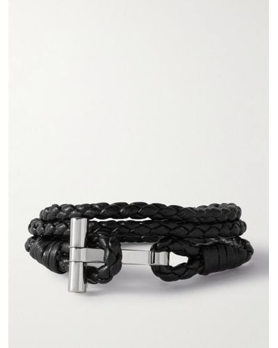 Tom Ford Woven Leather And Silver-tone Wrap Bracelet - Black