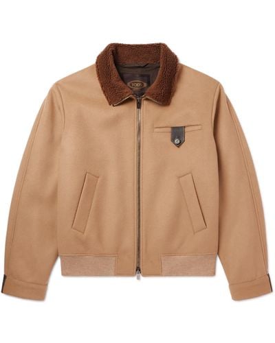 Tod's Leather-trimmed Wool-blend Bomber Jacket - Brown