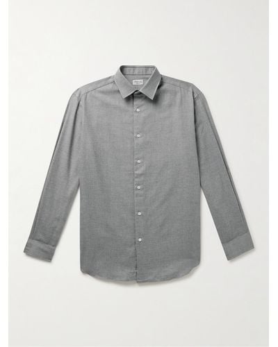 Charvet Hemd aus einer gebürsteten Baumwoll-Wollmischung - Grau
